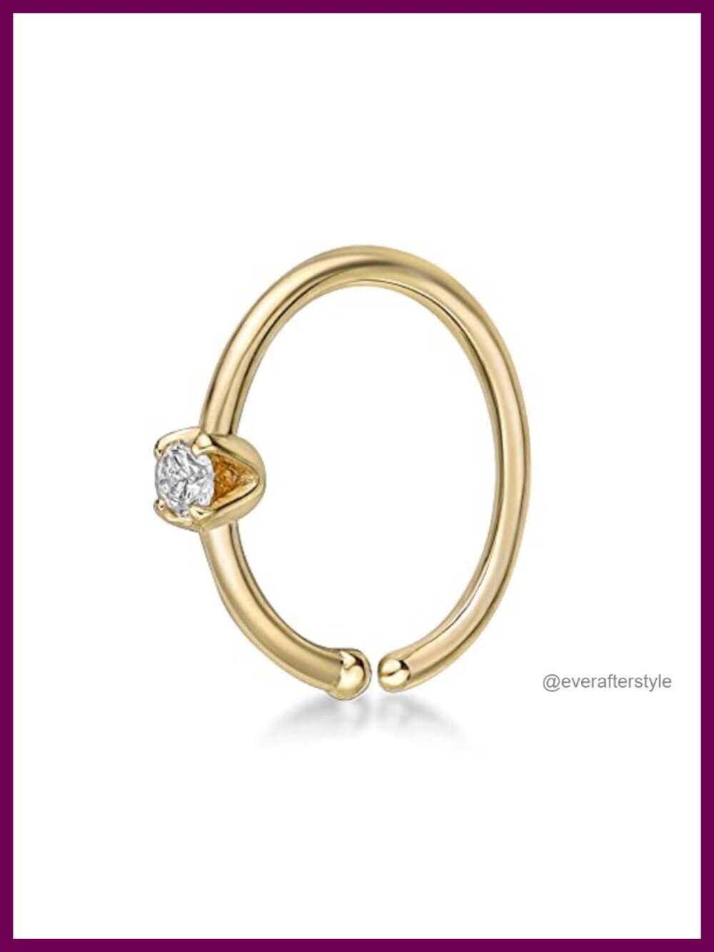 14K White/Yellow Gold Diamond Nose Ring 22 Gauge Hoop